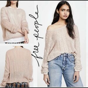 Free People Angel Soft Knit Sweater Women M Semi Sheer Pink‎ / Nude Lightweight